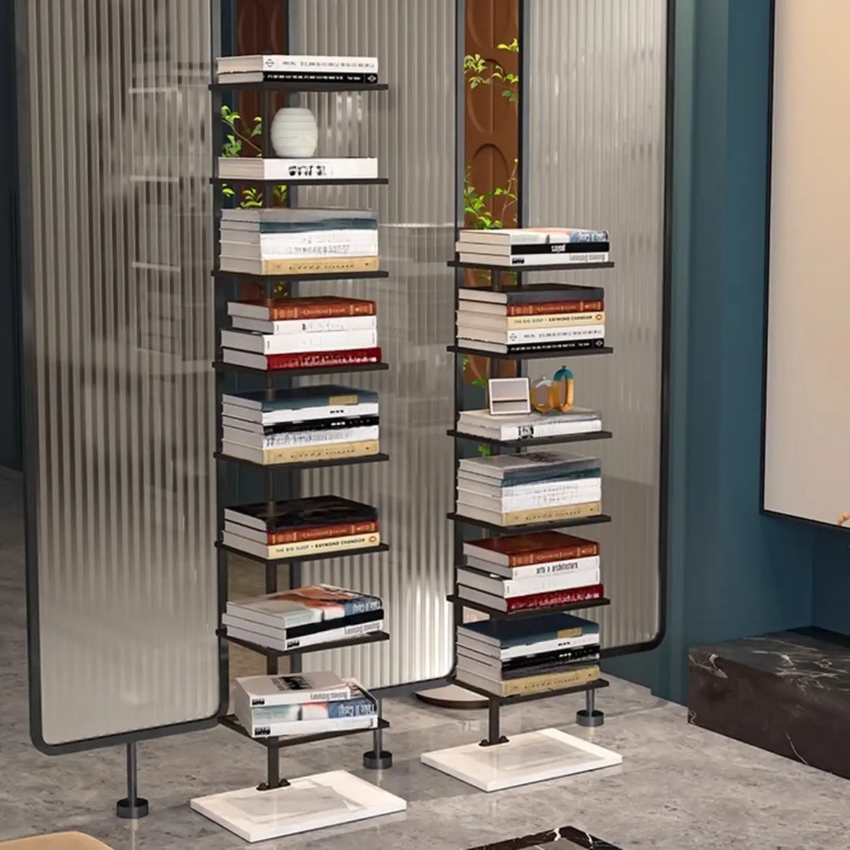 Modern Open Back Metal Narrow Display Spine Bookshelf Image - 4