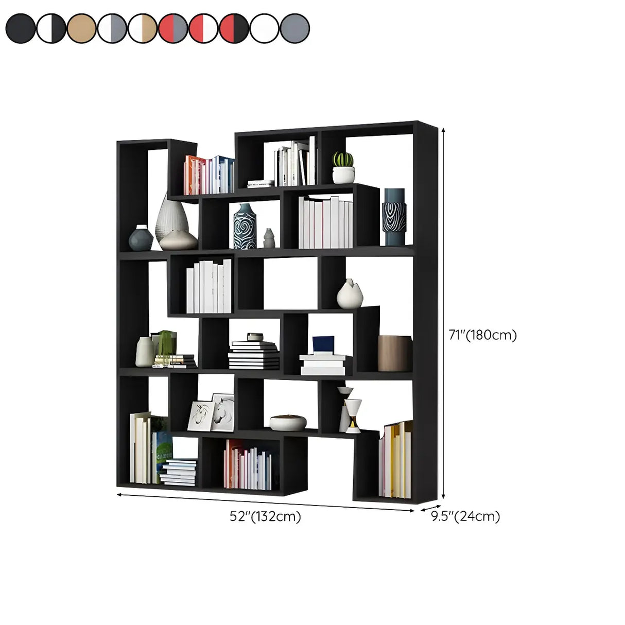 Modern Open Back Multi-Tier Geometric Wood Bookcase 