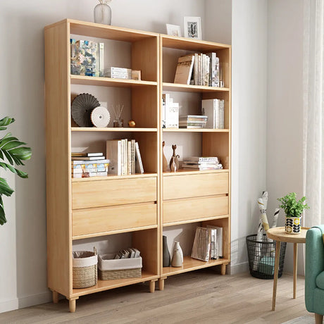 Modern Open Back Neutral Wood Double Drawers Bookcase Image - 1