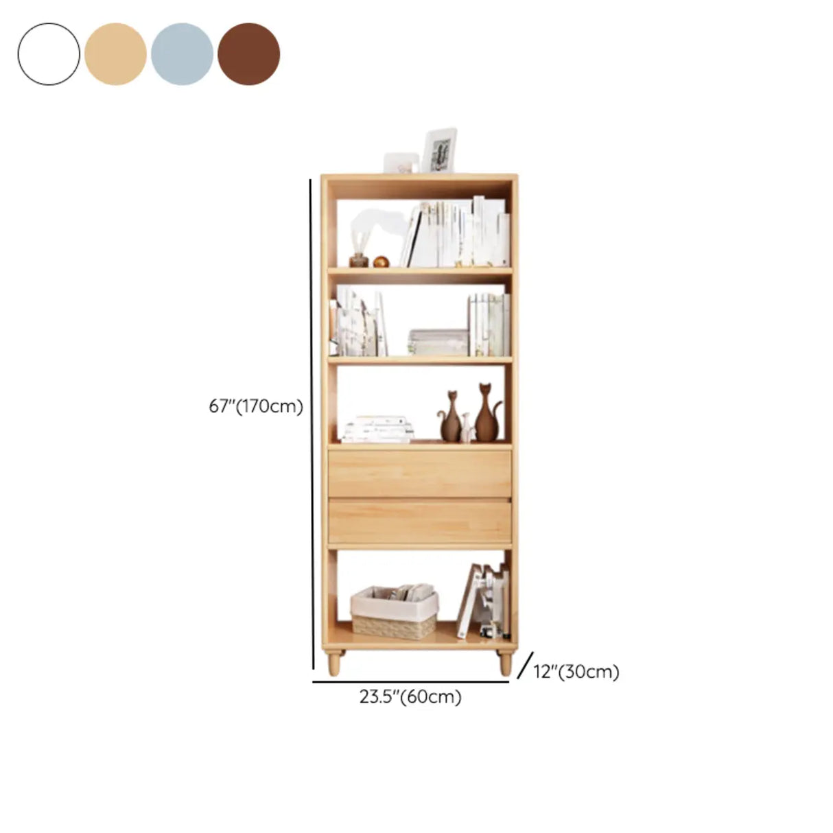 Modern Open Back Neutral Wood Double Drawers Bookcase 