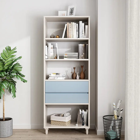 Modern Open Back Neutral Wood Double Drawers Bookcase Image - 2