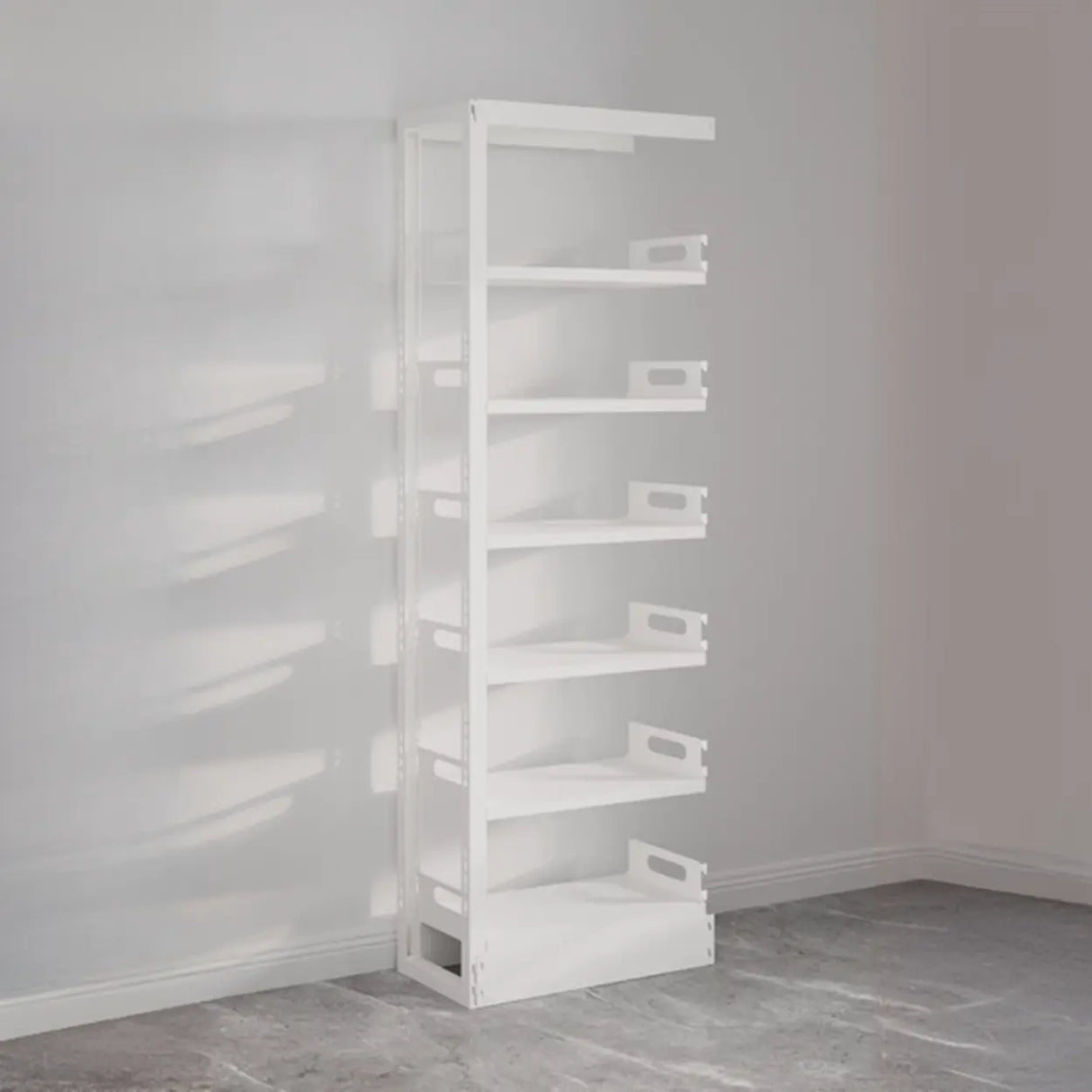 Modern Open Back Vertical Display Steel Bookshelf White Image - 11