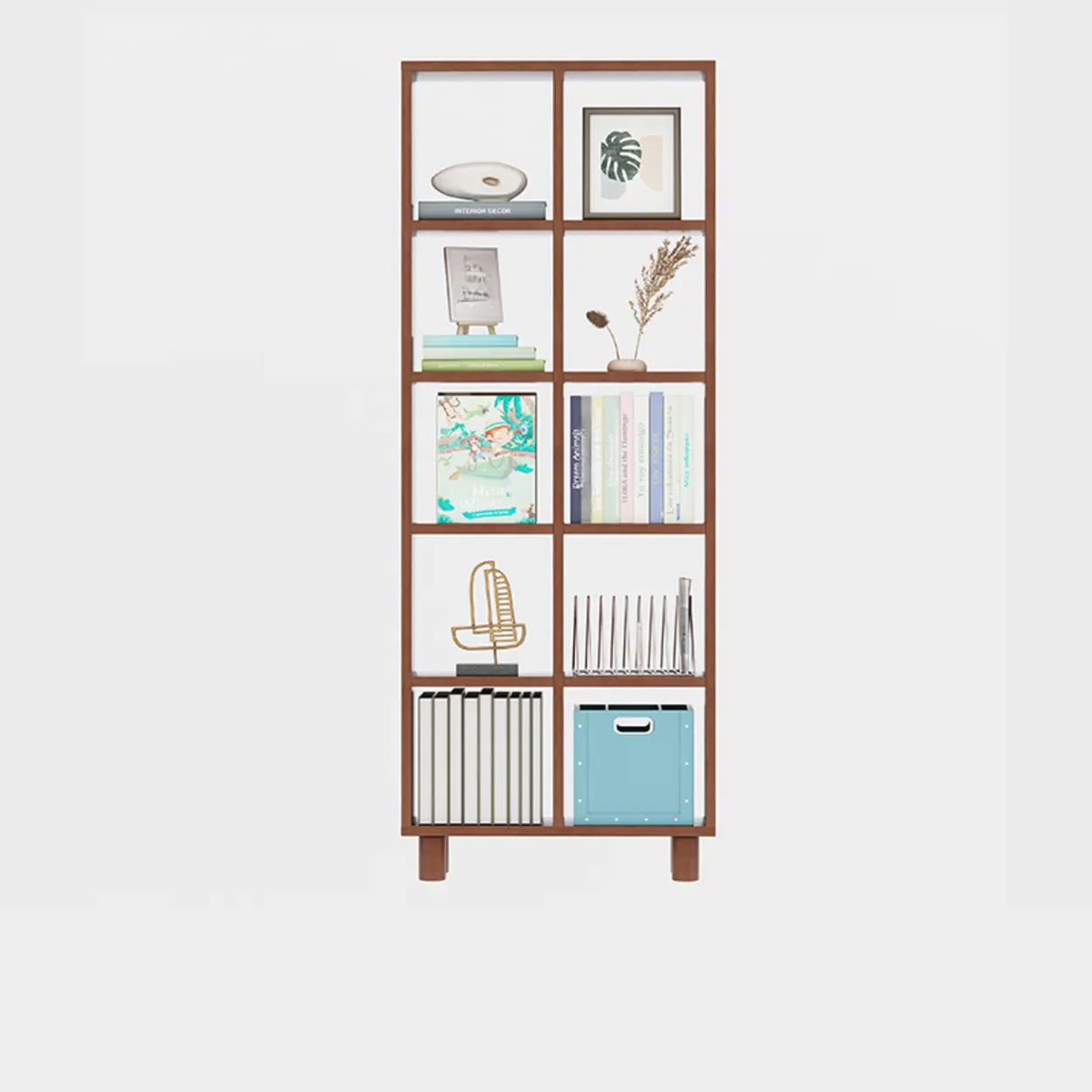Modern Open Back Vertical Wooden Organizer Bookcase Image - 11