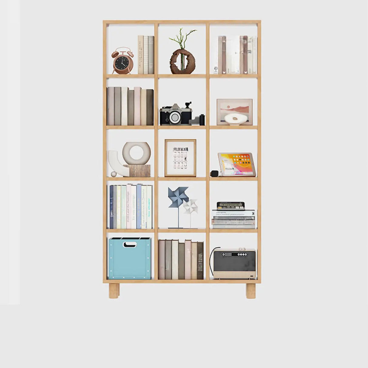 Modern Open Back Vertical Wooden Organizer Bookcase Image - 7