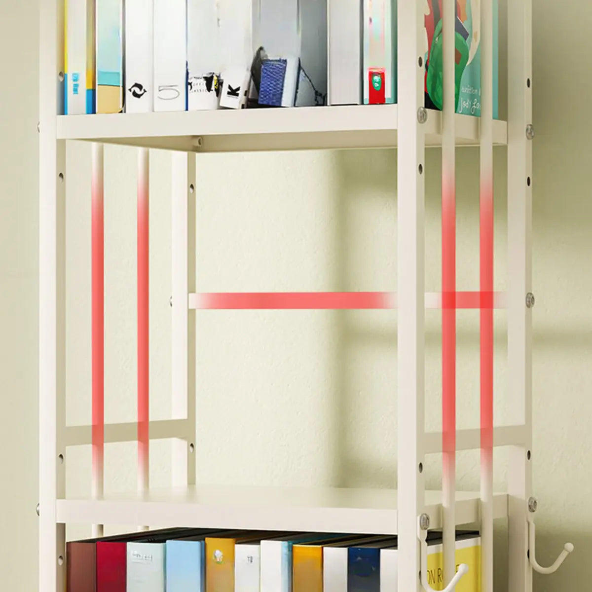 Modern Open Back White Steel Vertical Tall Bookshelf Image - 9