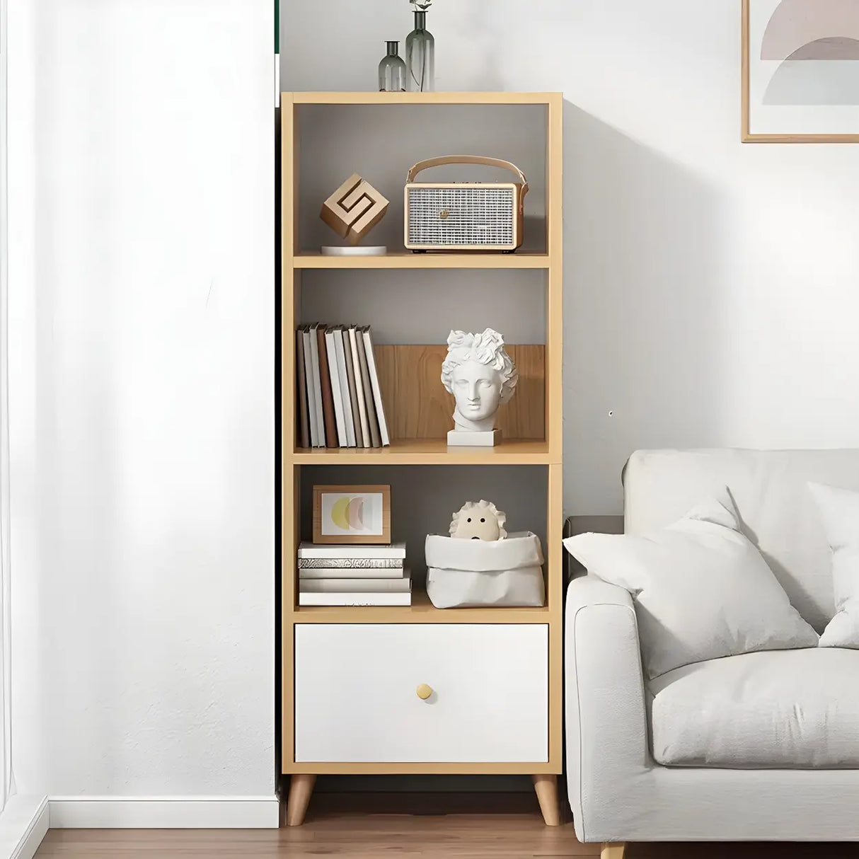 Modern Open-Back Wood Drawers Narrow Display Bookcase Image - 5