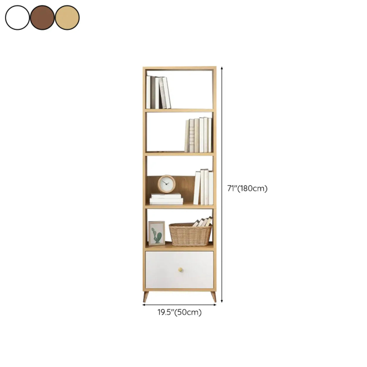 Modern Open-Back Wood Drawers Narrow Display Bookcase 
