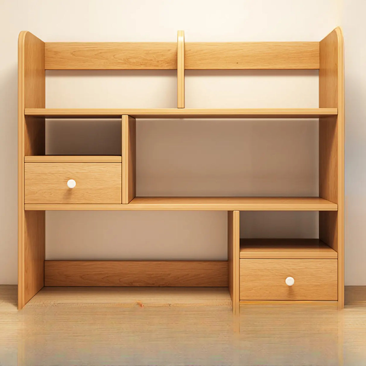 Modern Open Shelving Beige Wooden Desktop Bookcase Image - 28