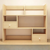 Modern Open Shelving Beige Wooden Desktop Bookcase Image - 29