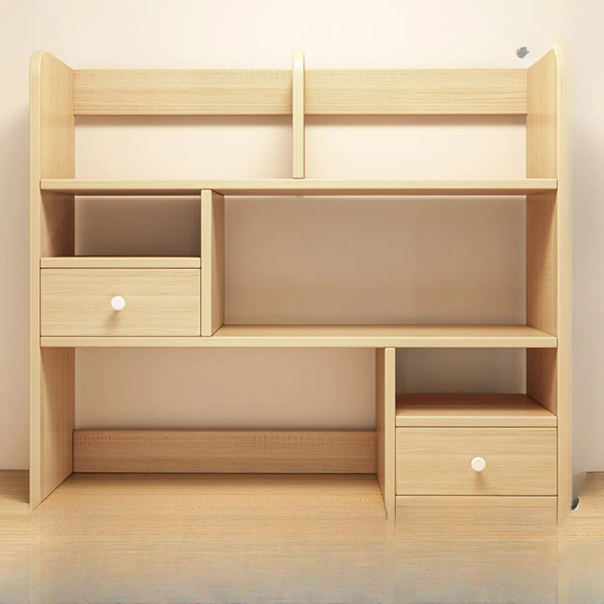 Modern Open Shelving Beige Wooden Desktop Bookcase Image - 31