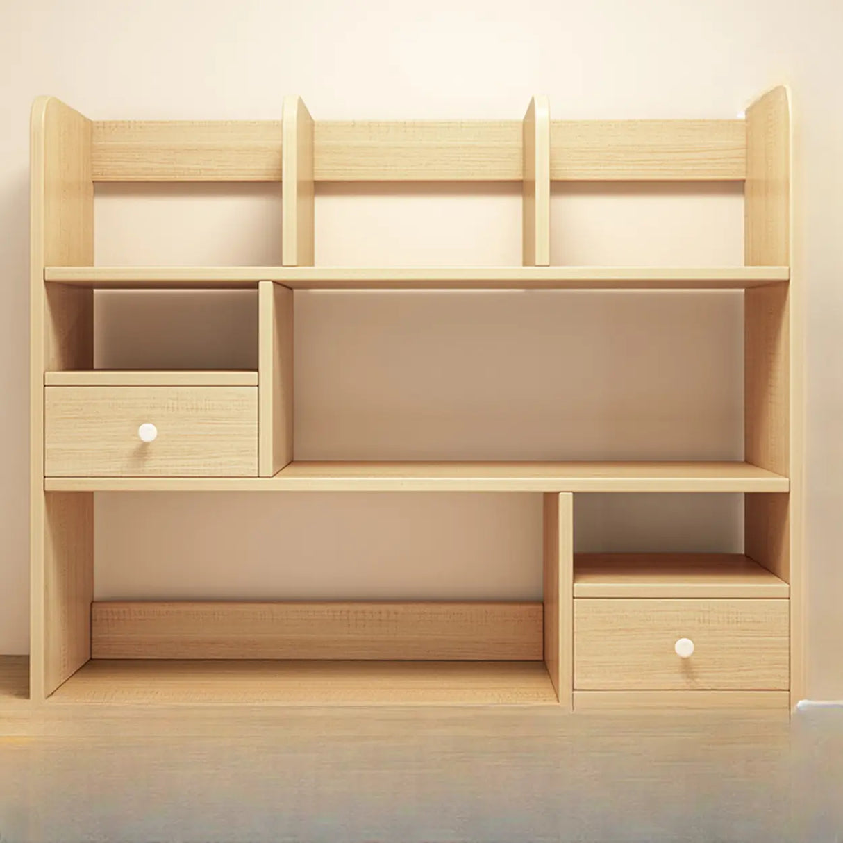 Modern Open Shelving Beige Wooden Desktop Bookcase Image - 33