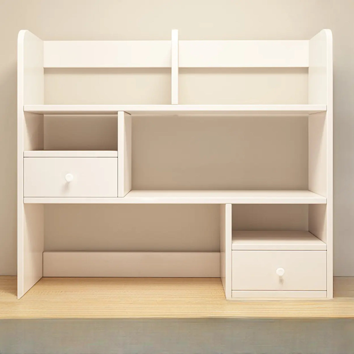 Modern Open Shelving Beige Wooden Desktop Bookcase Image - 34