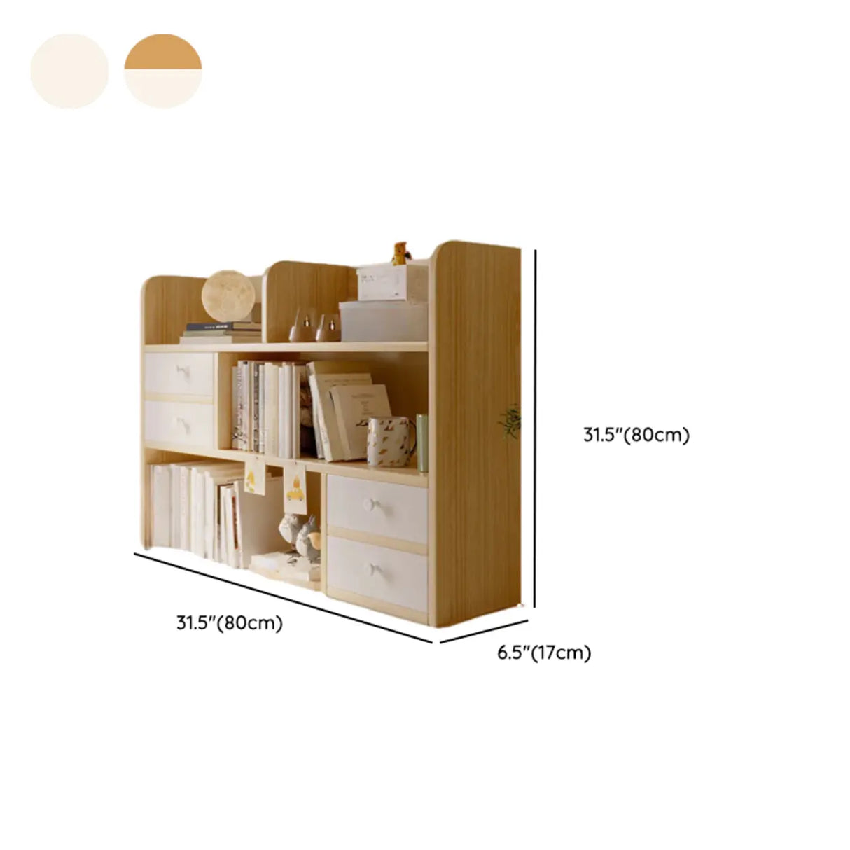 Modern Open Shelving Beige Wooden Desktop Bookcase Image - 43