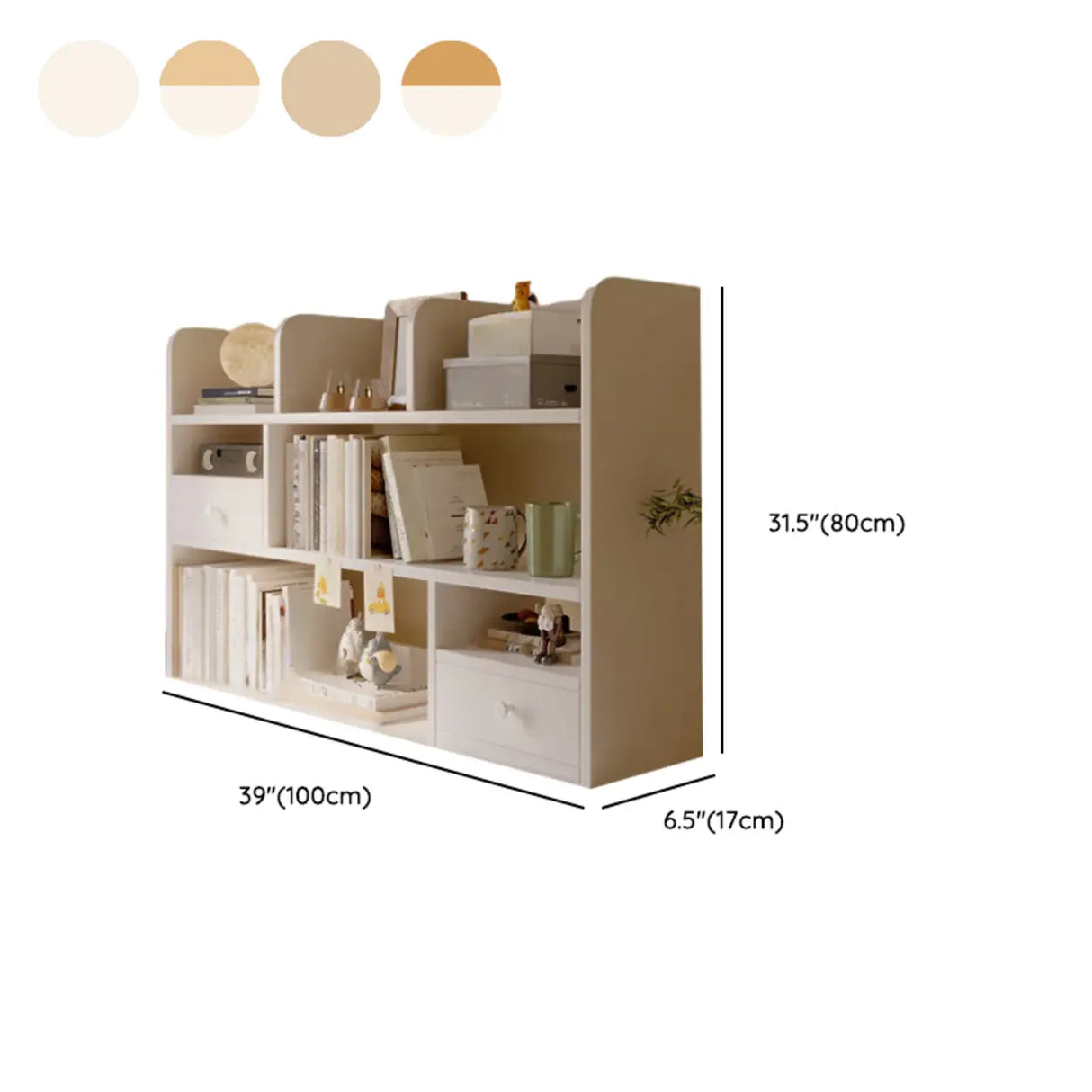 Modern Open Shelving Beige Wooden Desktop Bookcase Image - 44