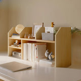 Modern Open Shelving Beige Wooden Desktop Bookcase Image - 4