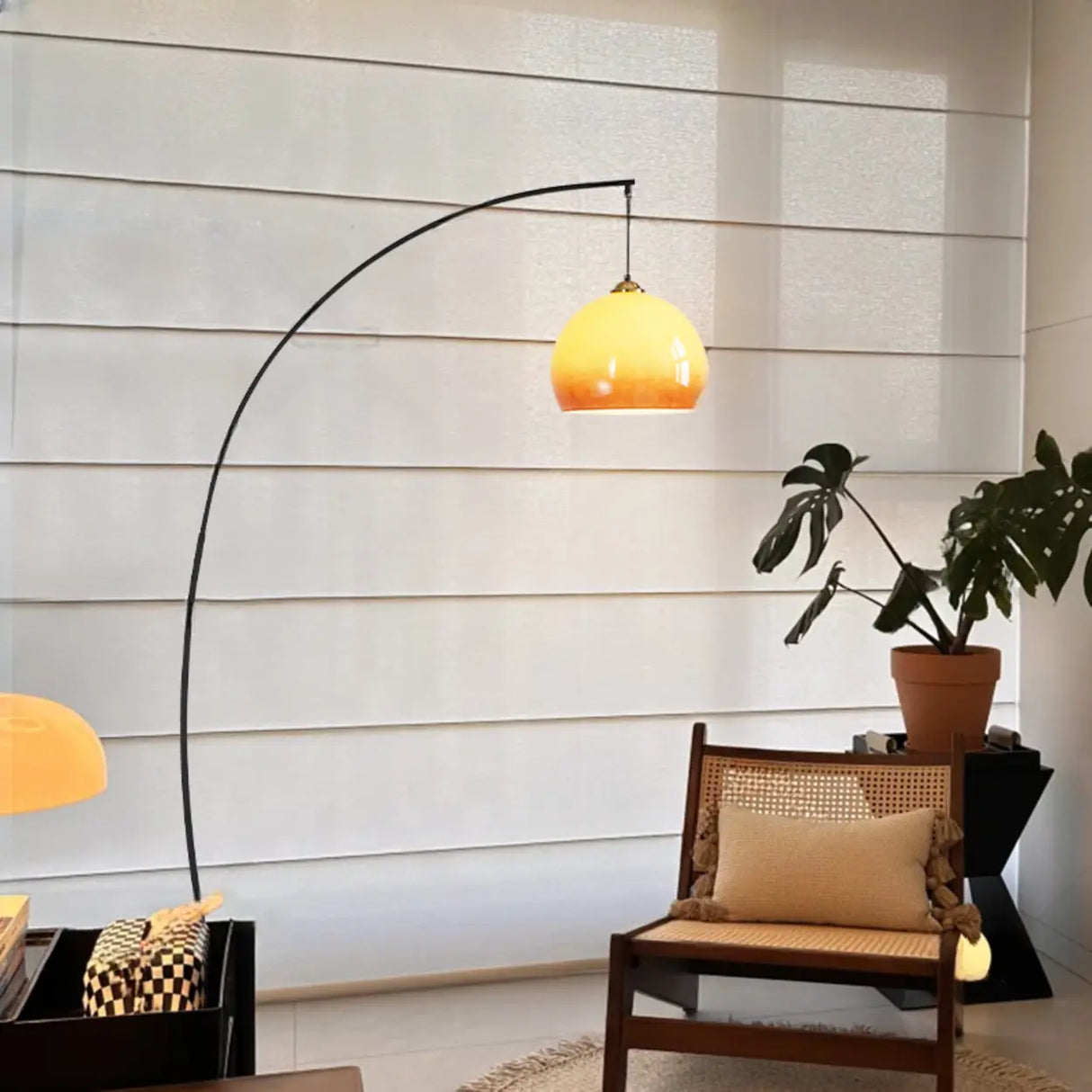 Modern Orange Amber Dome Arc Floor Lamp For Living Room Image - 1