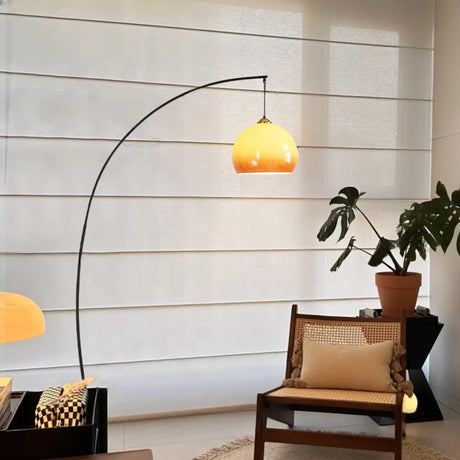Modern Orange Amber Dome Arc Floor Lamp For Living Room Image - 1