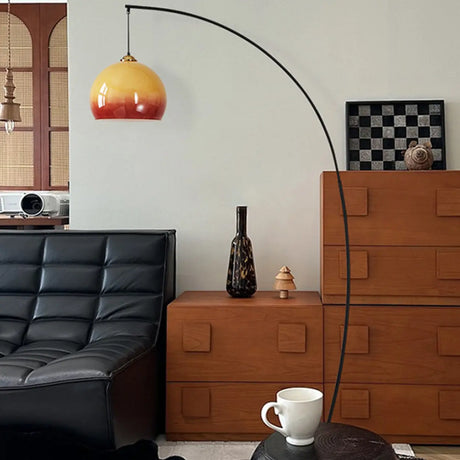 Modern Orange Amber Dome Arc Floor Lamp For Living Room Image - 2