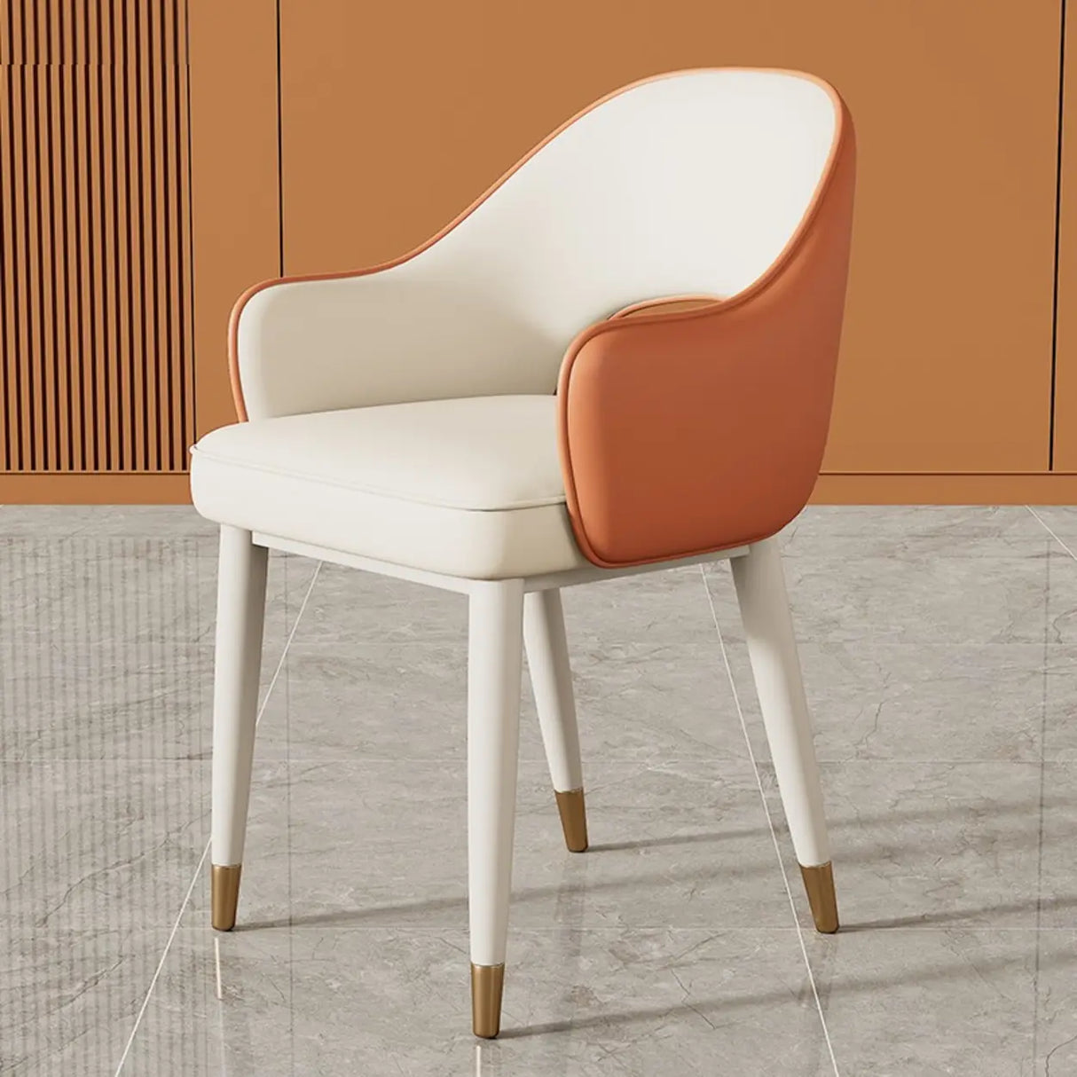 Modern Orange Arm Dining Chair with Upholstered Seat Image - 3