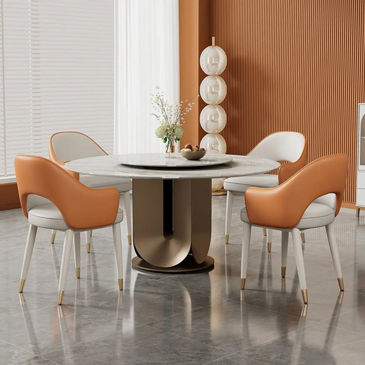 Modern Orange Arm Dining Chair with Upholstered Seat Image - 6