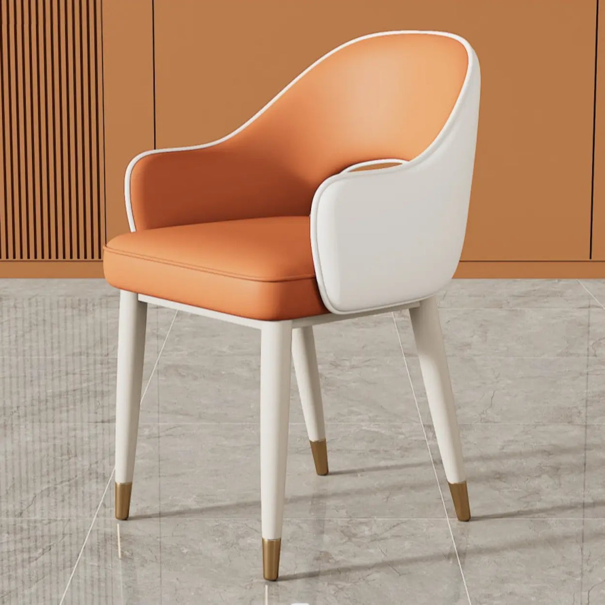 Modern Orange Arm Dining Chair with Upholstered Seat Image - 9