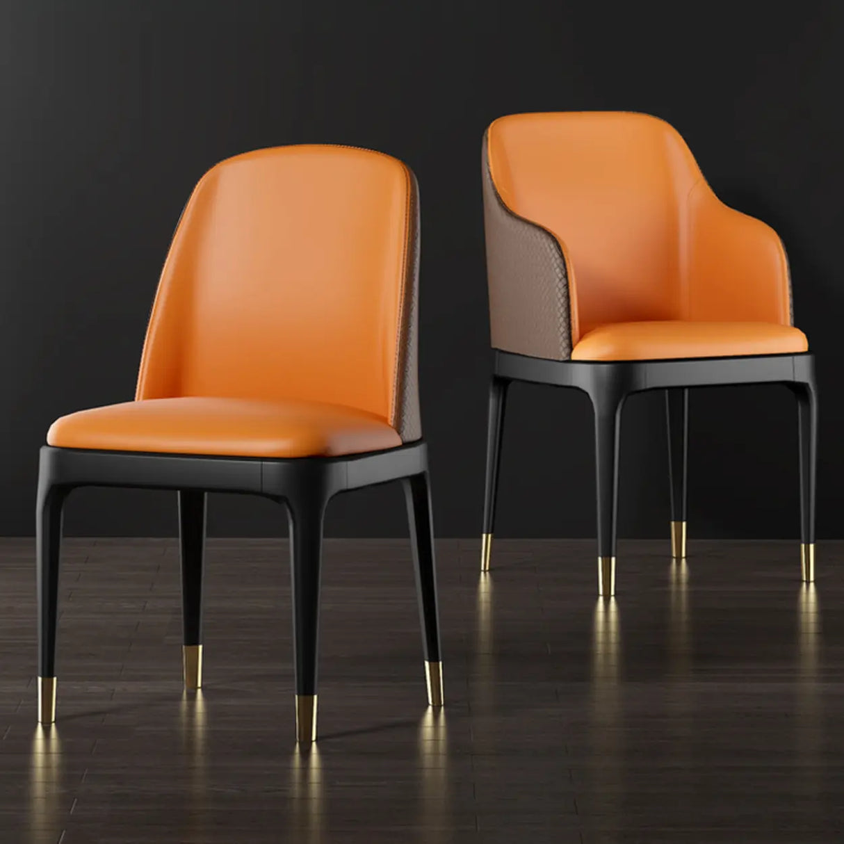 Modern Orange Curved Back Leather Upholstered Dining Chair Image - 1