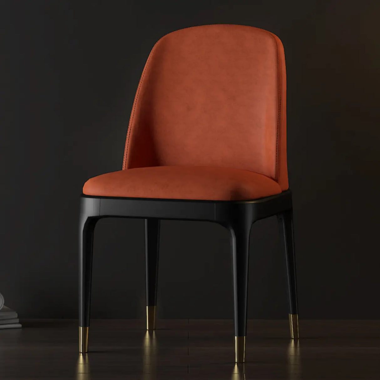 Modern Orange Curved Back Leather Upholstered Dining Chair Image - 15
