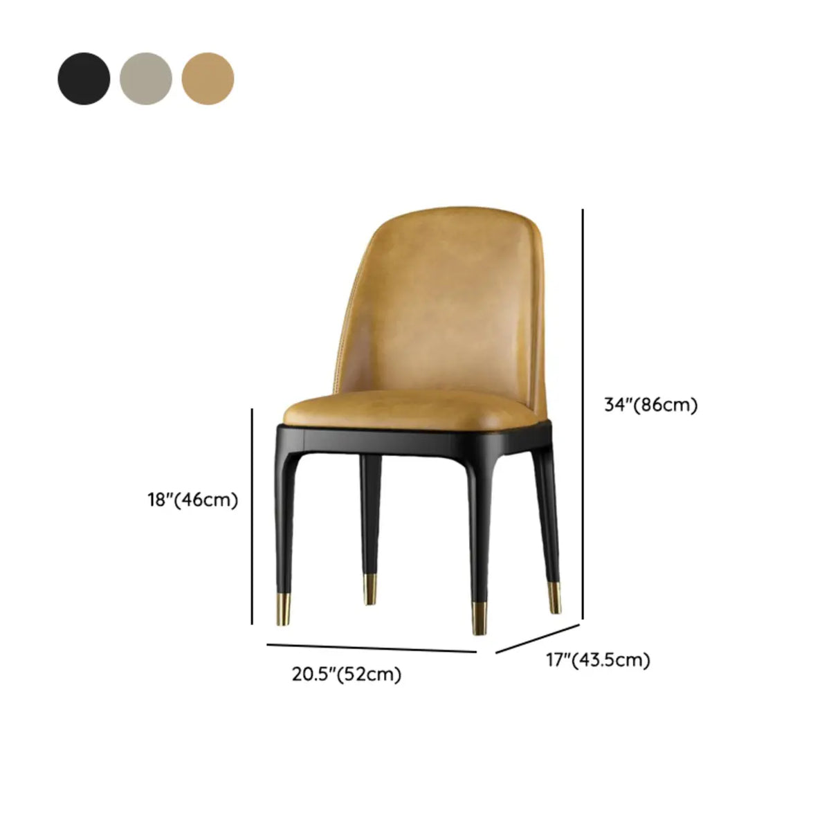 Modern Orange Curved Back Leather Upholstered Dining Chair 