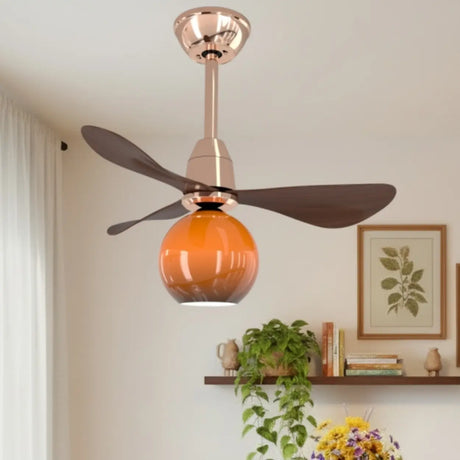 Modern Orange Globe 3-Blade Ceiling Fan with Light Image - 1