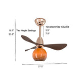 Modern Orange Globe 3-Blade Ceiling Fan with Light #size