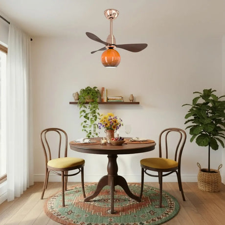 Modern Orange Globe 3-Blade Ceiling Fan with Light Image - 2