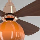Modern Orange Globe 3-Blade Ceiling Fan with Light Image - 4