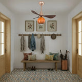 Modern Orange Globe 3-Blade Ceiling Fan with Light Image - 7