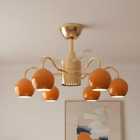 Modern Orange Globe 6-Light Remote Control Ceiling Fan Light Image - 1