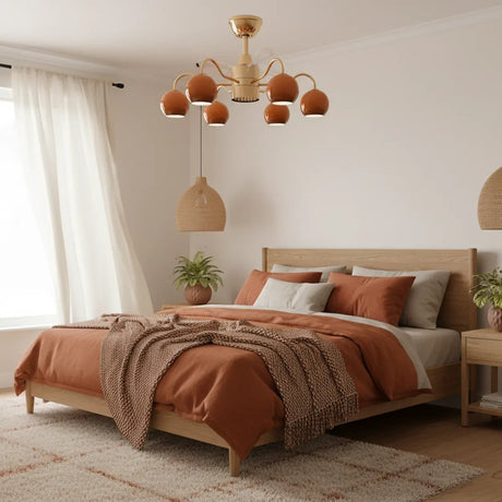 Modern Orange Globe 6-Light Remote Control Ceiling Fan Light Image - 2