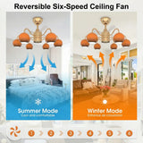 Modern Orange Globe 6-Light Remote Control Ceiling Fan Light Image - 6