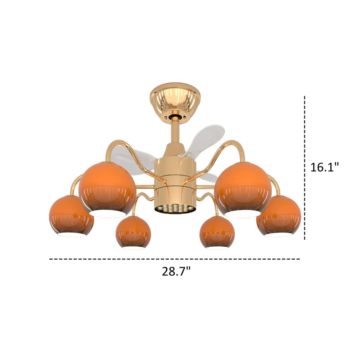 Modern Orange Globe 6-Light Remote Control Ceiling Fan Light 