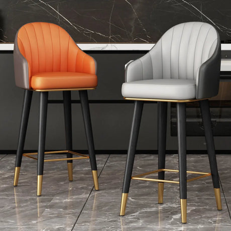 Modern Orange Swivel Leather Upholstered Bucket Bar Stool Image - 1