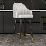 Modern Orange Swivel Leather Upholstered Bucket Bar Stool Image - 14