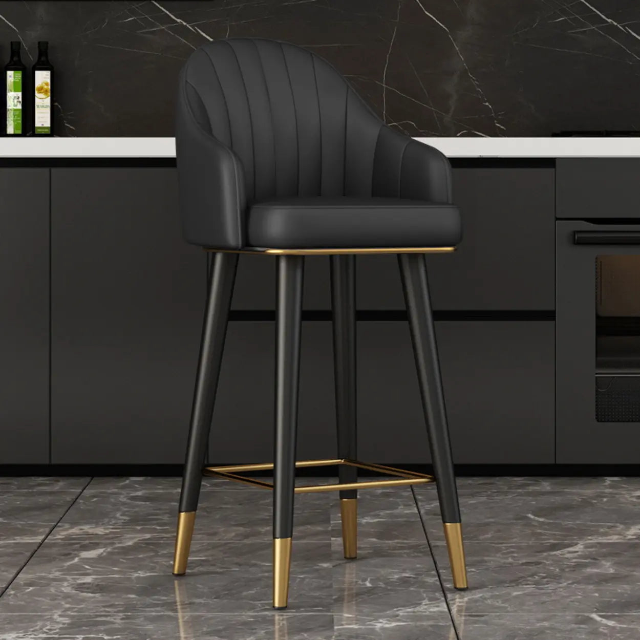 Modern Orange Swivel Leather Upholstered Bucket Bar Stool Image - 15