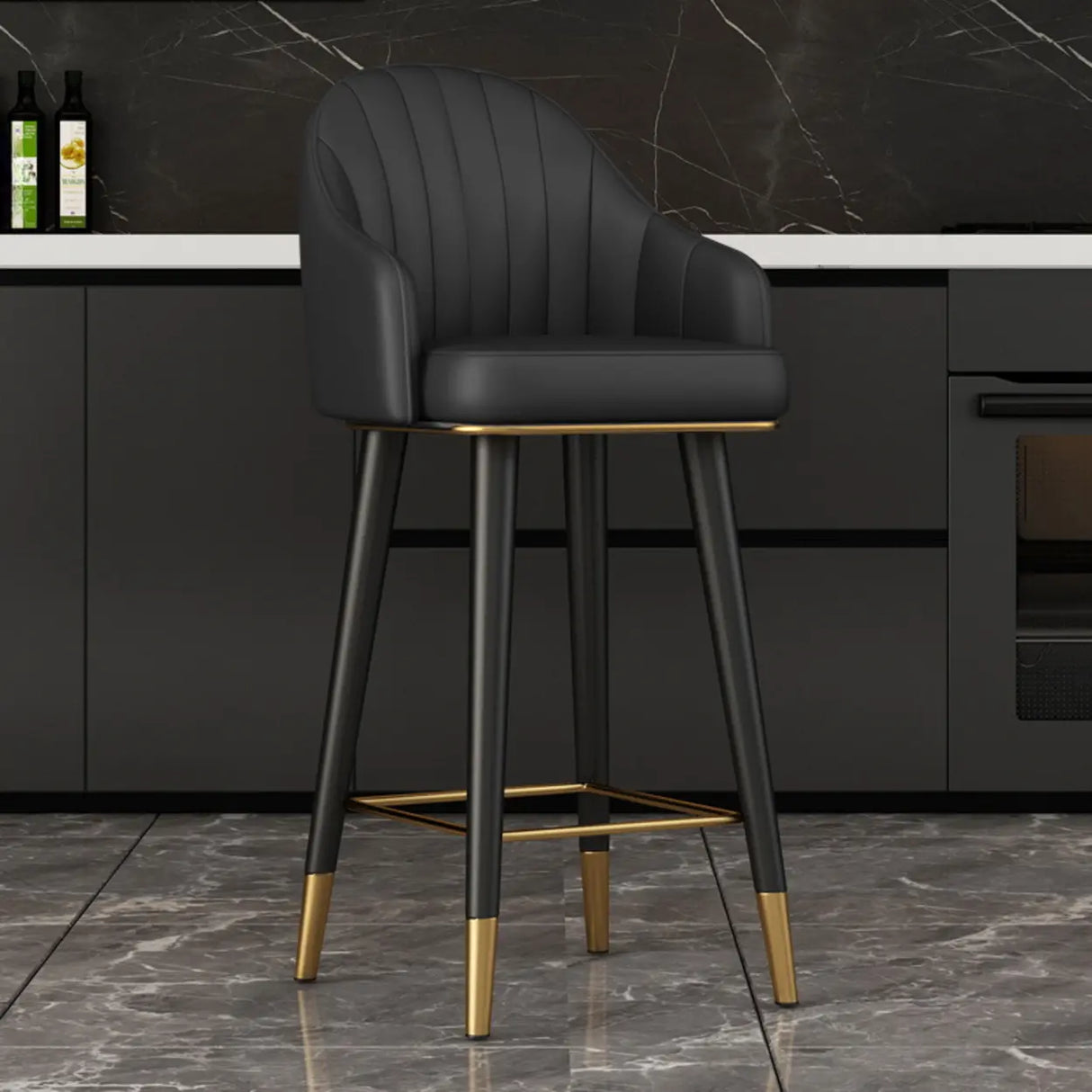 Modern Orange Swivel Leather Upholstered Bucket Bar Stool Image - 15