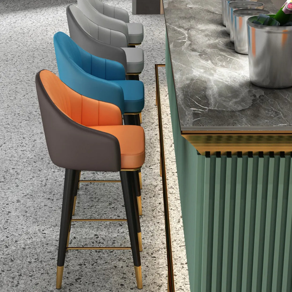 Modern Orange Swivel Leather Upholstered Bucket Bar Stool Image - 2