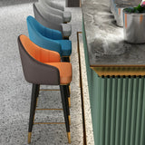 Modern Orange Swivel Leather Upholstered Bucket Bar Stool Image - 2