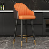 Modern Orange Swivel Leather Upholstered Bucket Bar Stool Image - 4
