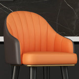 Modern Orange Swivel Leather Upholstered Bucket Bar Stool Image - 6