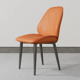 Modern Orange Upholstered Solid Back Leather Dining Chairs Image - 2