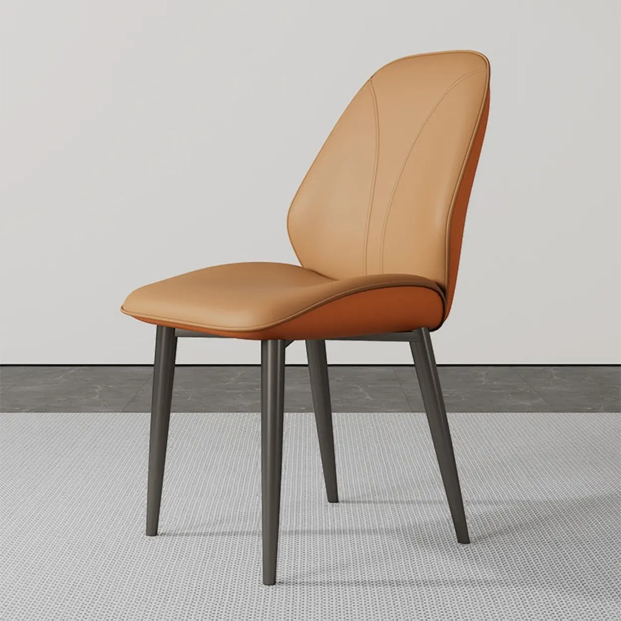 Modern Orange Upholstered Solid Back Leather Dining Chairs Image - 5
