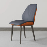 Modern Orange Upholstered Solid Back Leather Dining Chairs Image - 7
