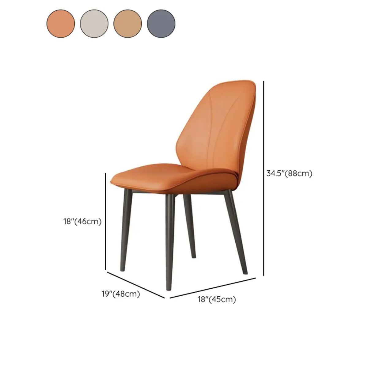 Modern Orange Upholstered Solid Back Leather Dining Chairs 
