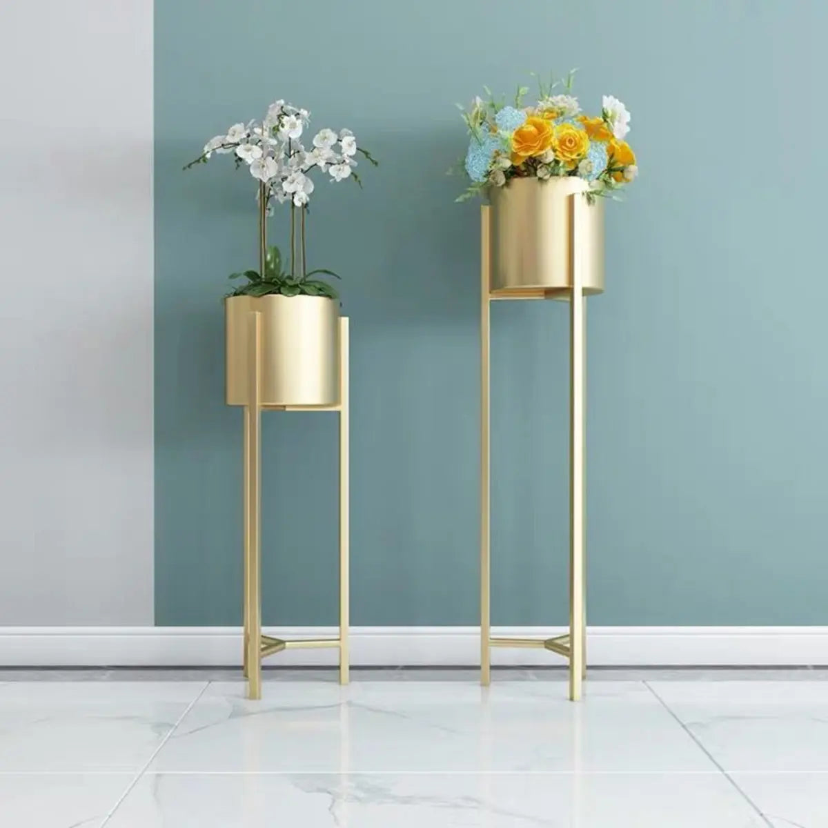 Modern Orbicular Metal Base Floor Plant Stand Gold Image - 4